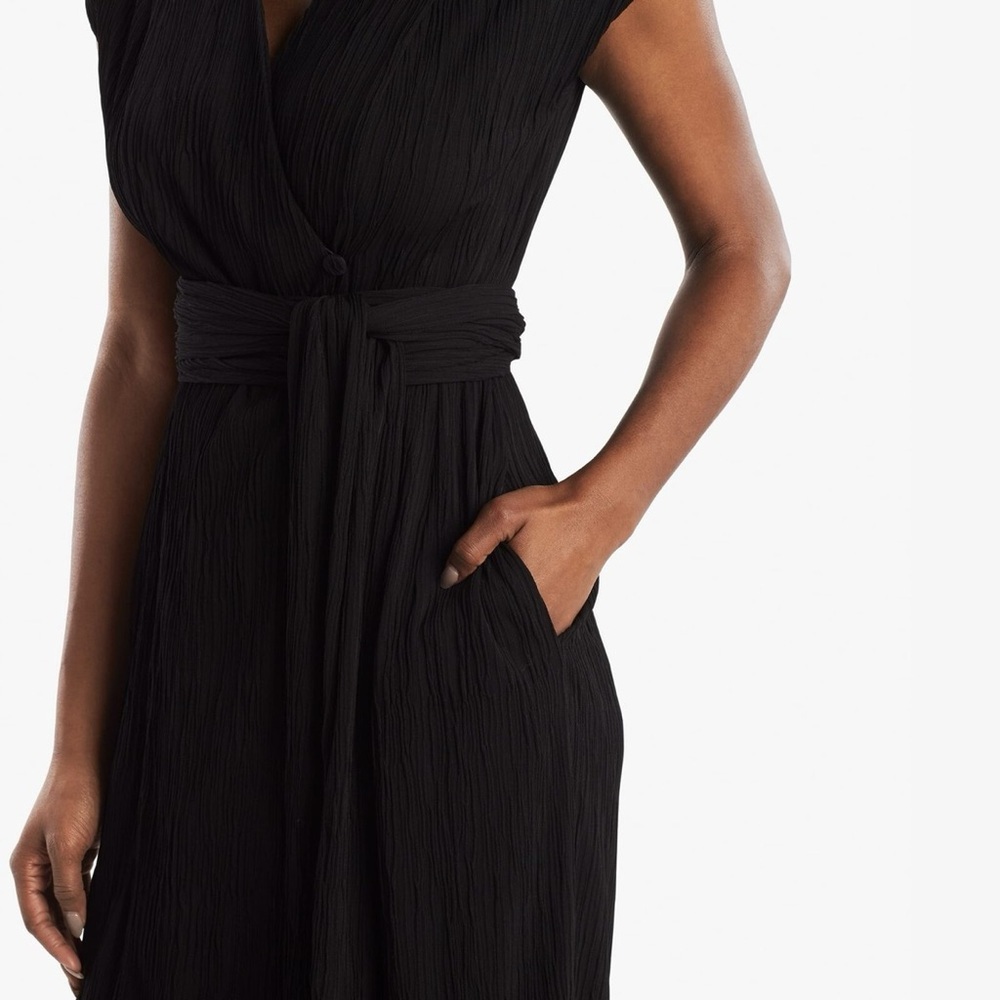 MM Lafleur New York Black Pleated Jersey Wrap Devlin Midi Dress Black Size 10 - Picture 2 of 9